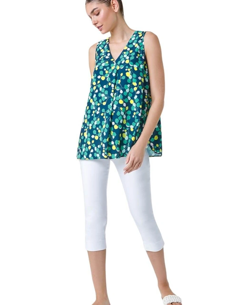 Ditsy Spot Sleeveless V-Neck Pleat Vest Top