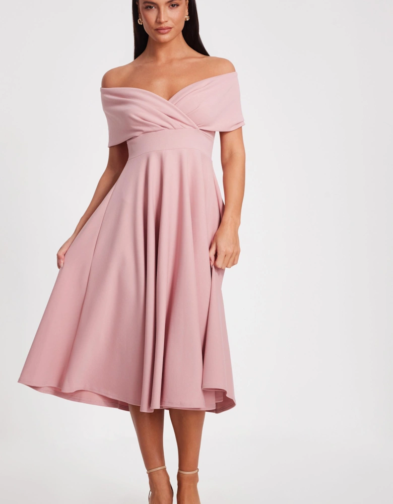Pale Pink Bardot Midi Dress