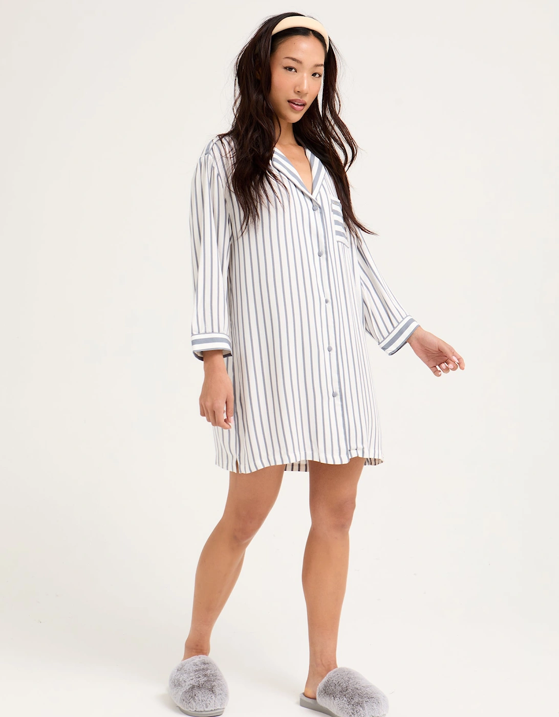 Boyfriend Stripe Nightshirt in Grey/Ecru, 5 of 4