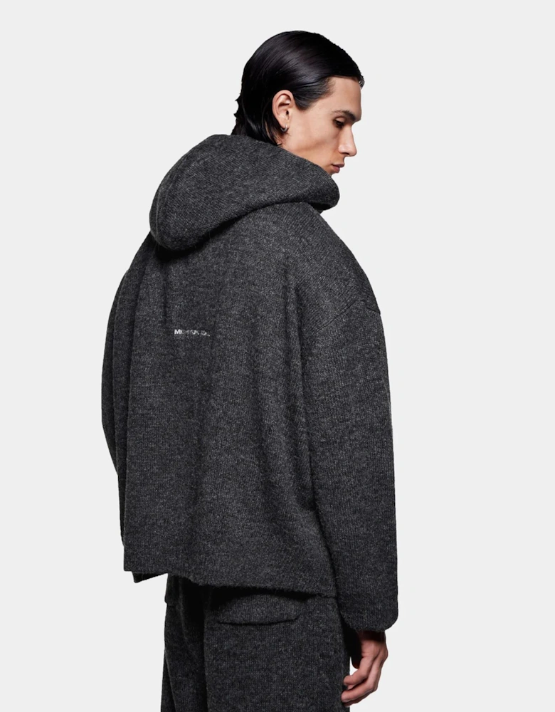 Mohair Blend Knit Zip Through Hoodie