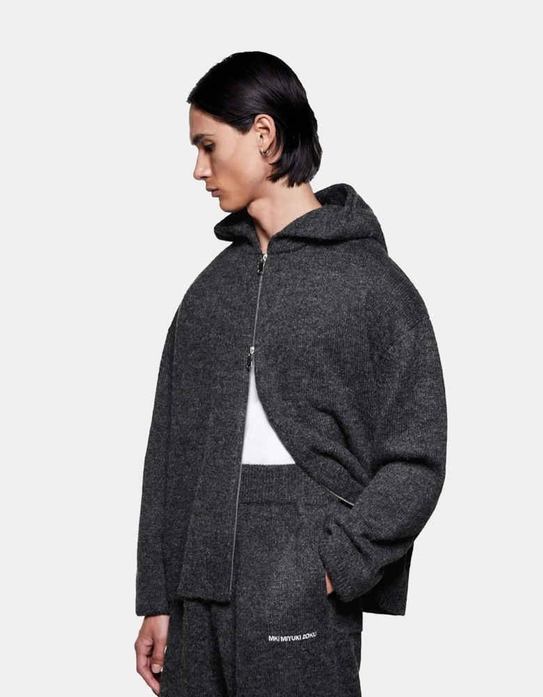 Mohair Blend Knit Zip Through Hoodie