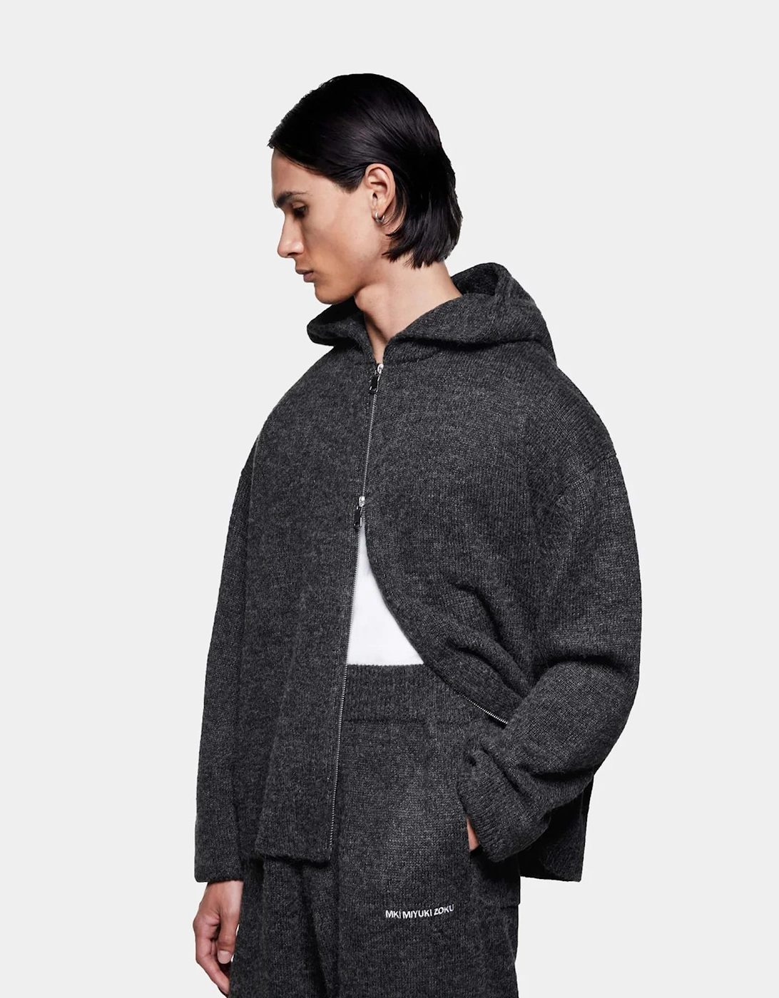 Mohair Blend Knit Zip Through Hoodie