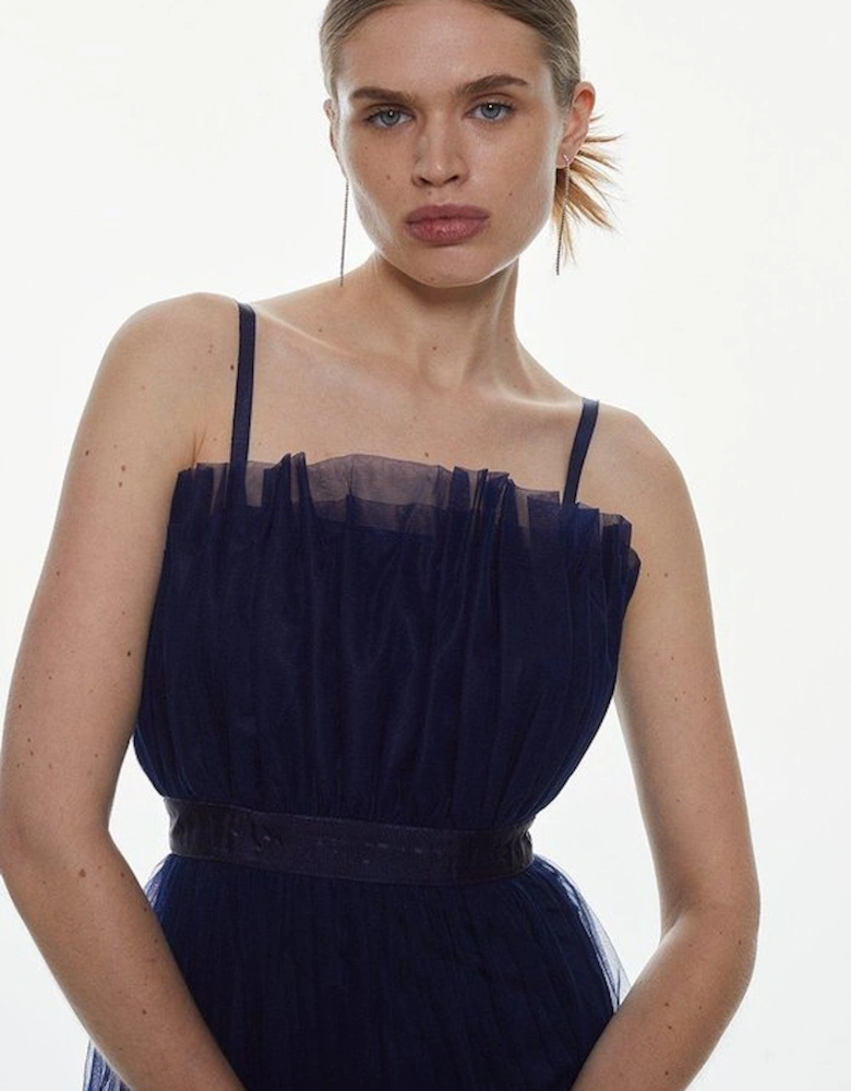 Tulle Bandeau Tiered Midi Dress