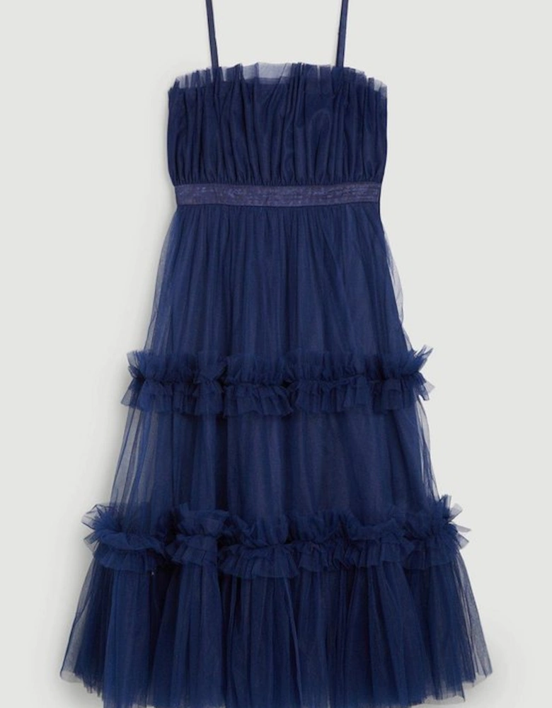 Tulle Bandeau Tiered Midi Dress