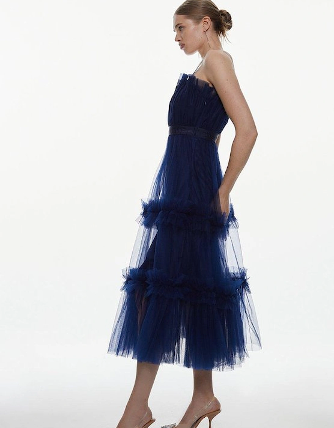 Tulle Bandeau Tiered Midi Dress