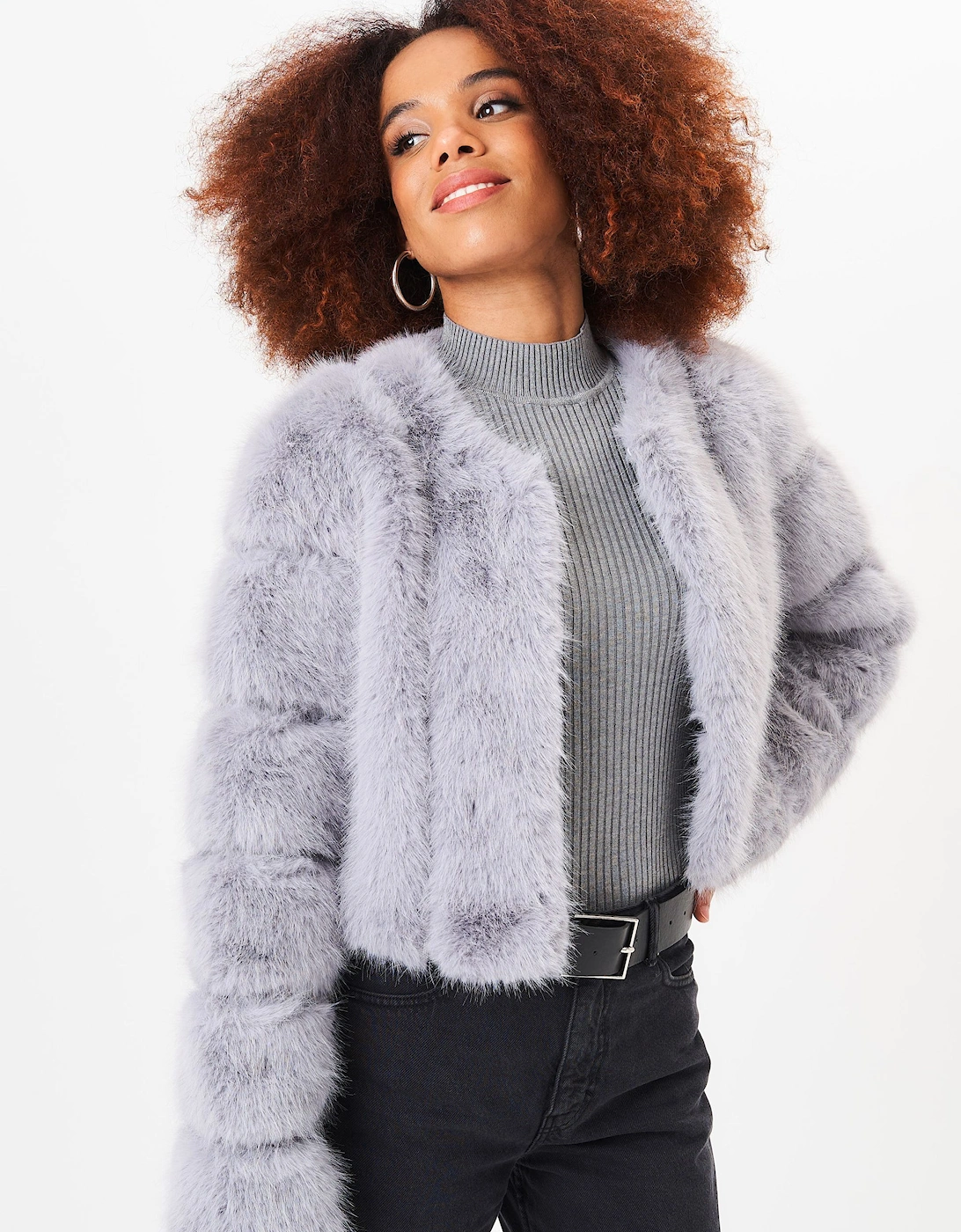 Silver Panel Faux Fur Crop Jacket, 2 of 1