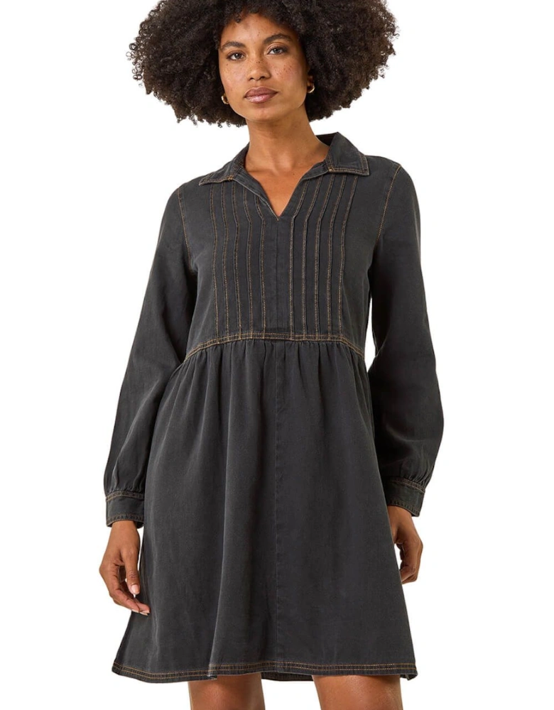 Cotton Blend Denim Shirt Dress