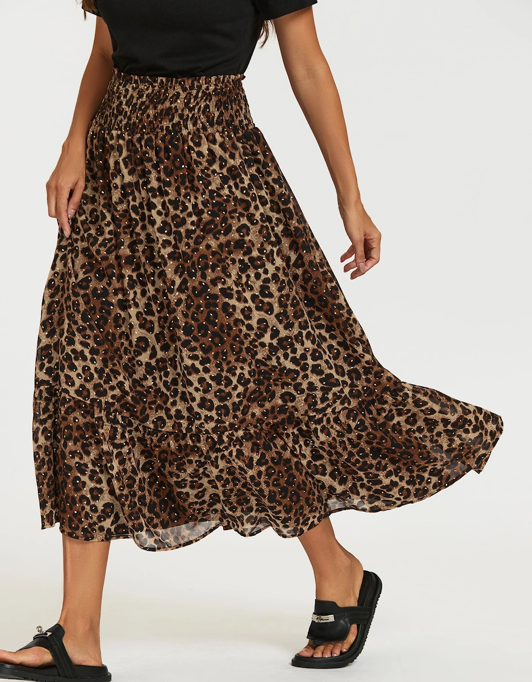 Gold Foil Leopard Print Midi Skirt In Brown, 2 of 1