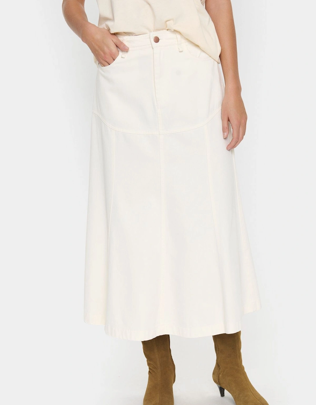 JoannSZ Skirt Flared Denim Midi Skirt, 2 of 1