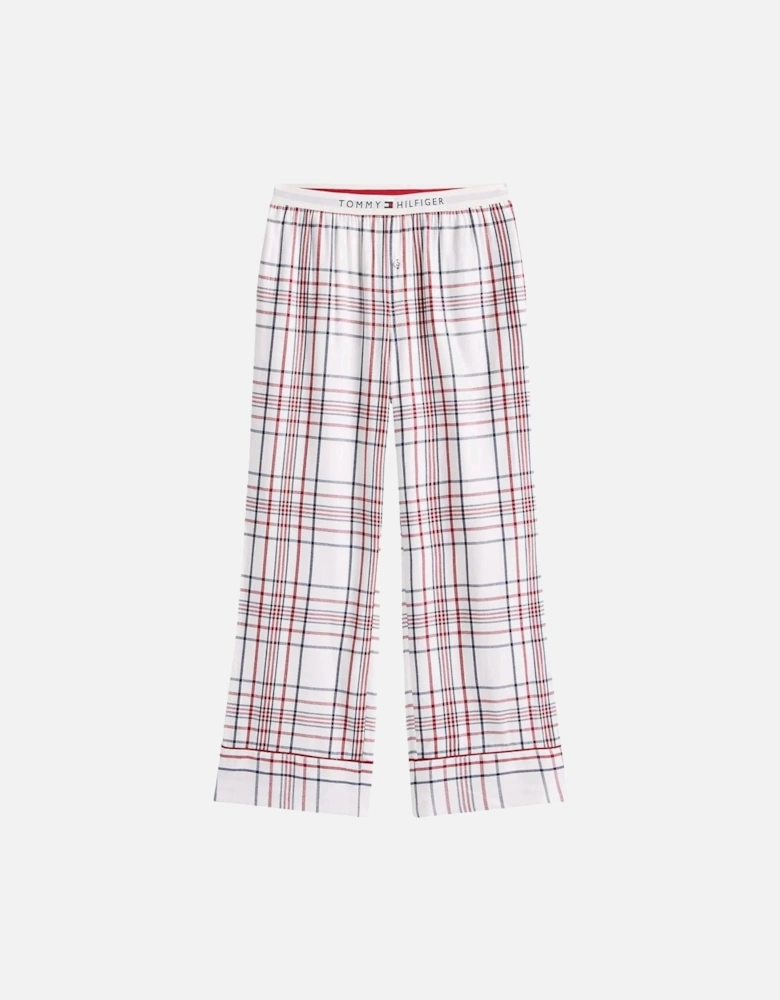 Women Plaid Check Flannel Pyjamas & Slippers Gift Set, Ivory Silk