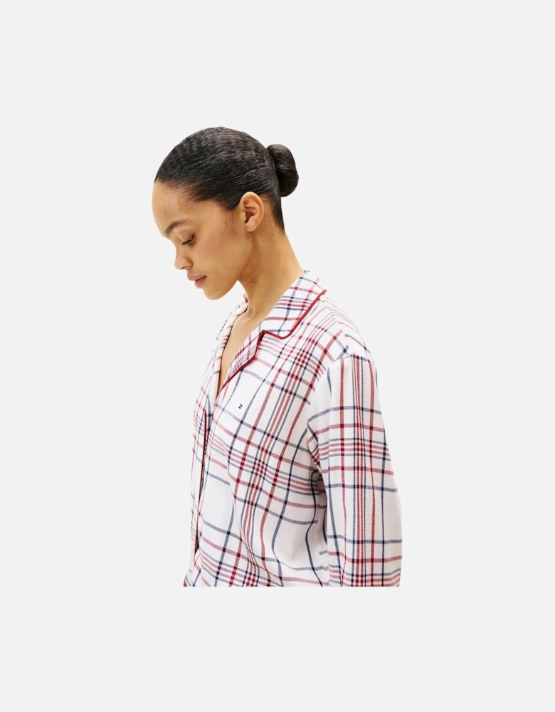 Women Plaid Check Flannel Pyjamas & Slippers Gift Set, Ivory Silk