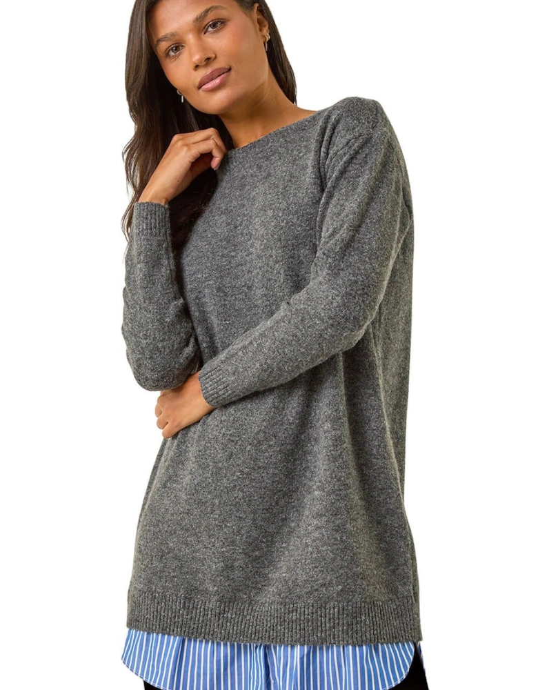Mock Shirt Knitted Dress