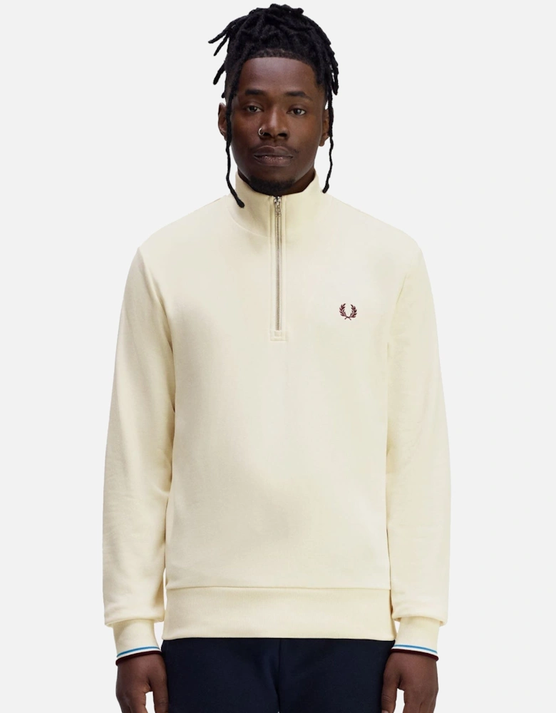 Half Zip Sweatshirt Ecru/Court Blue/Oxblood