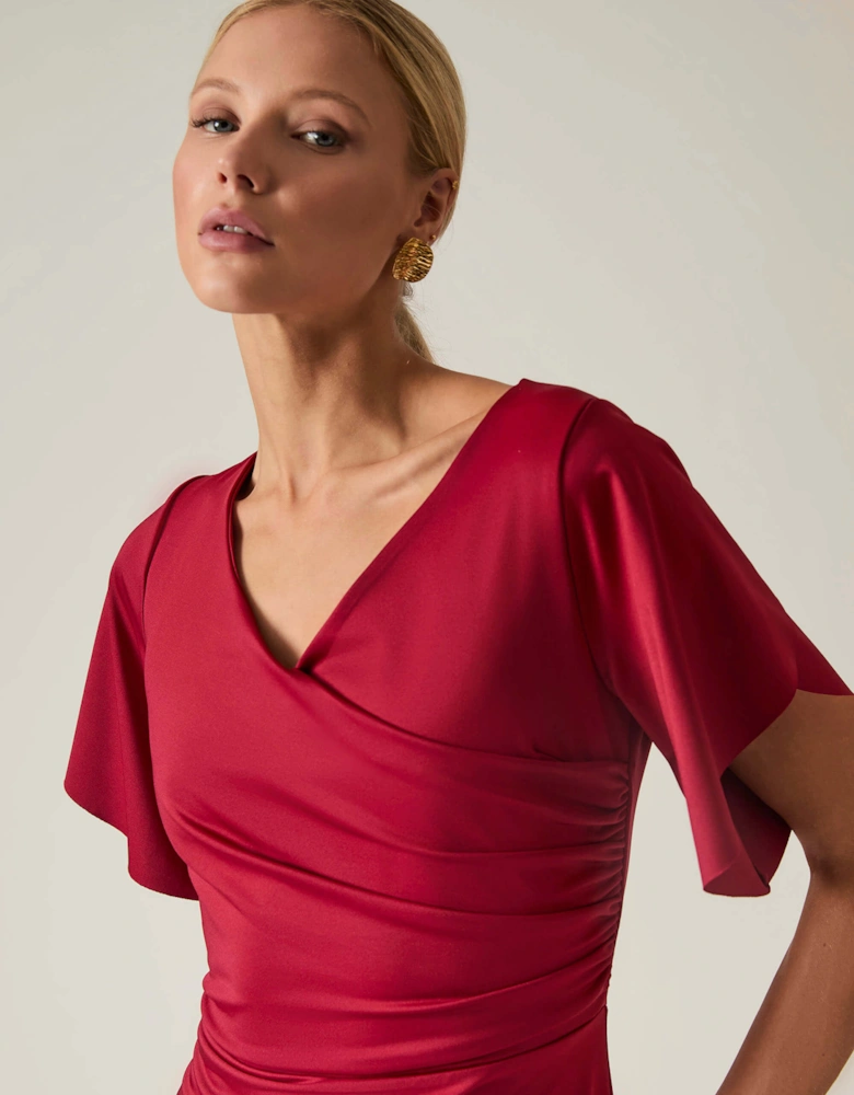 Red Gathered Maxi Dress