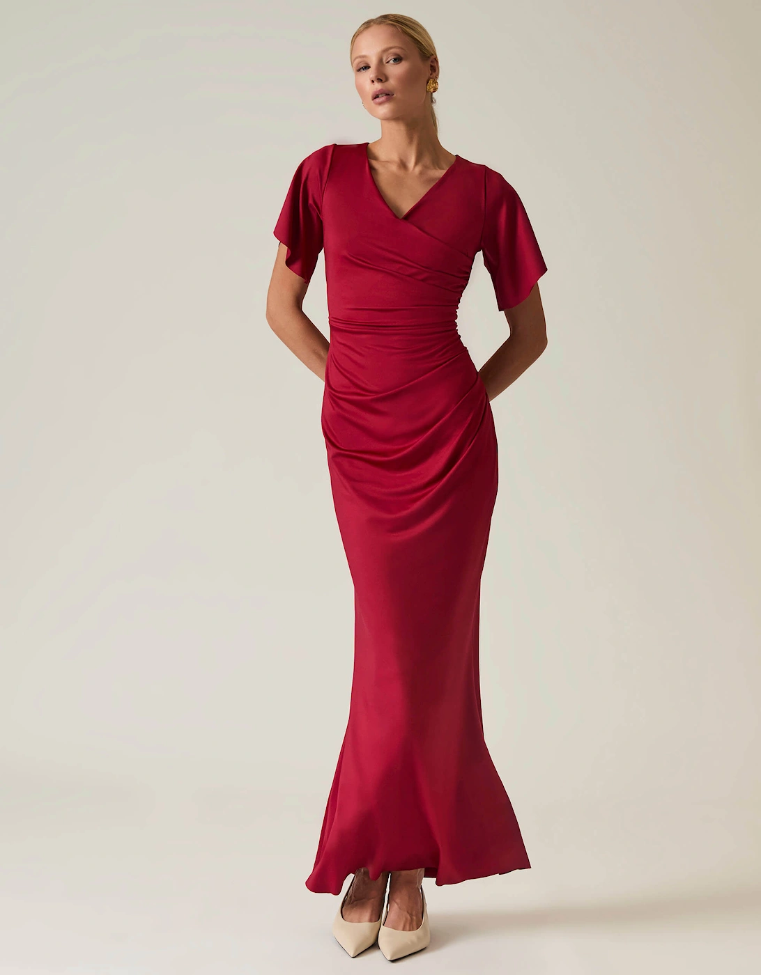 Red Gathered Maxi Dress