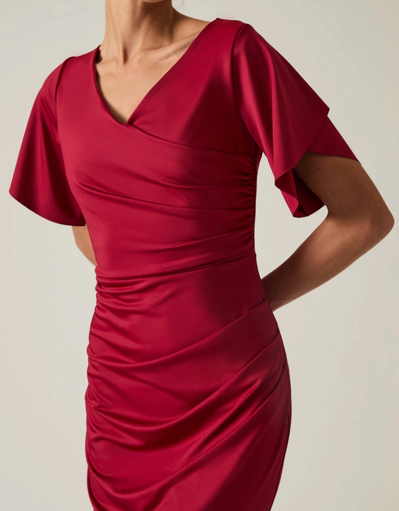 Red Gathered Maxi Dress