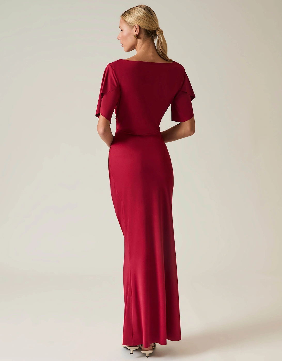Red Gathered Maxi Dress