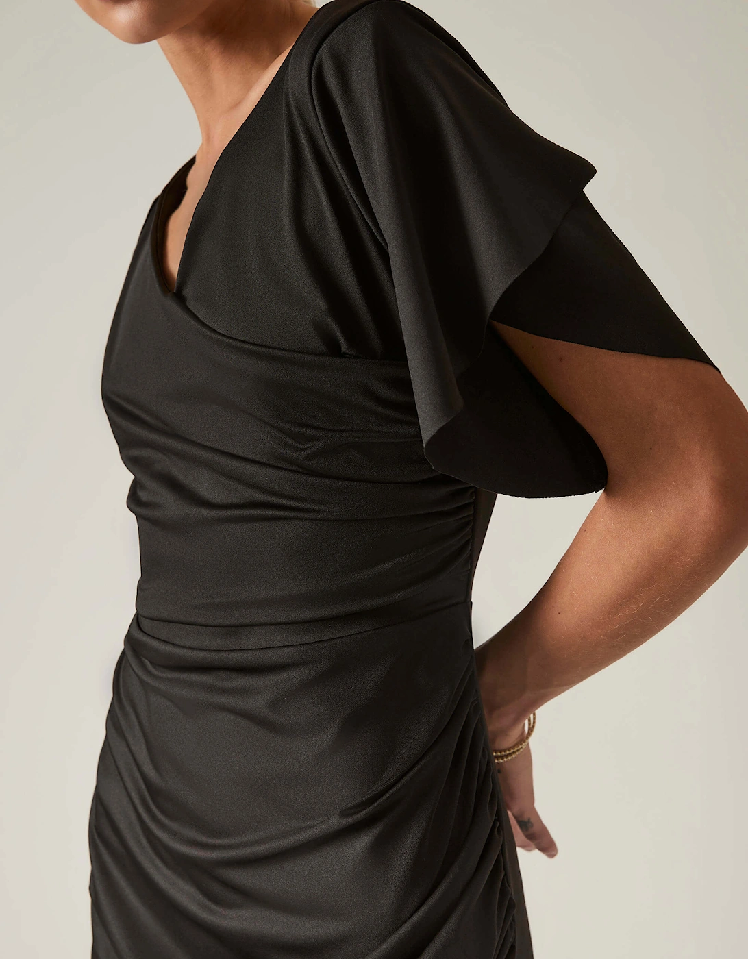 Black Gathered Maxi Dress