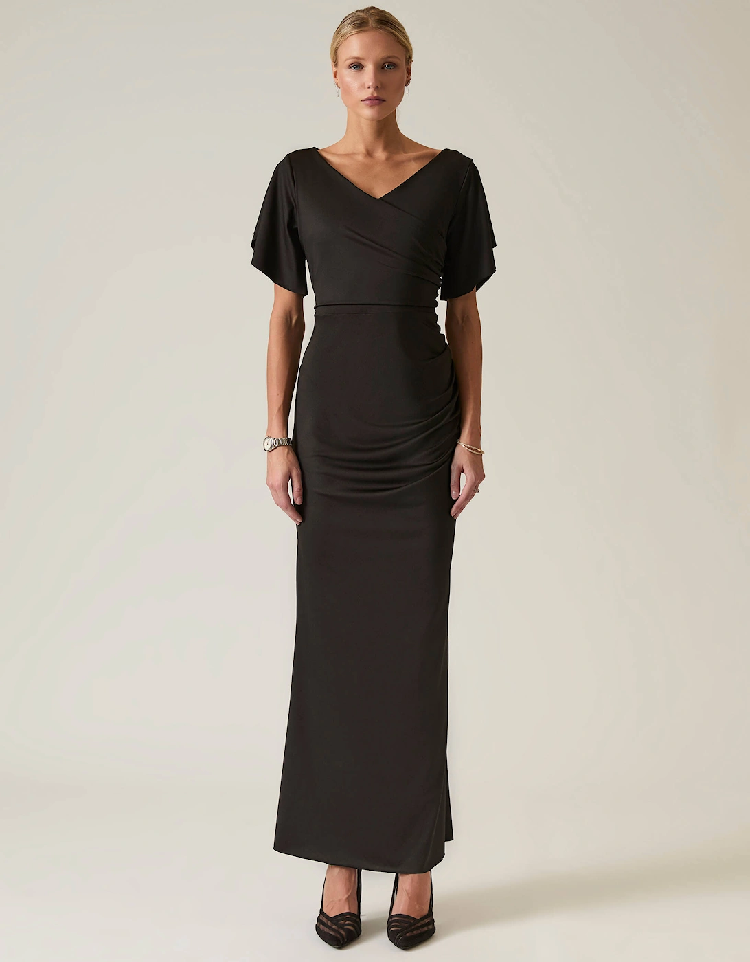 Black Gathered Maxi Dress