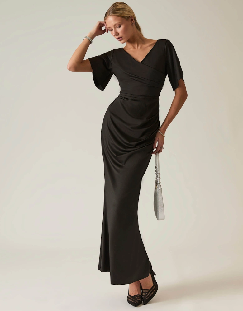 Black Gathered Maxi Dress