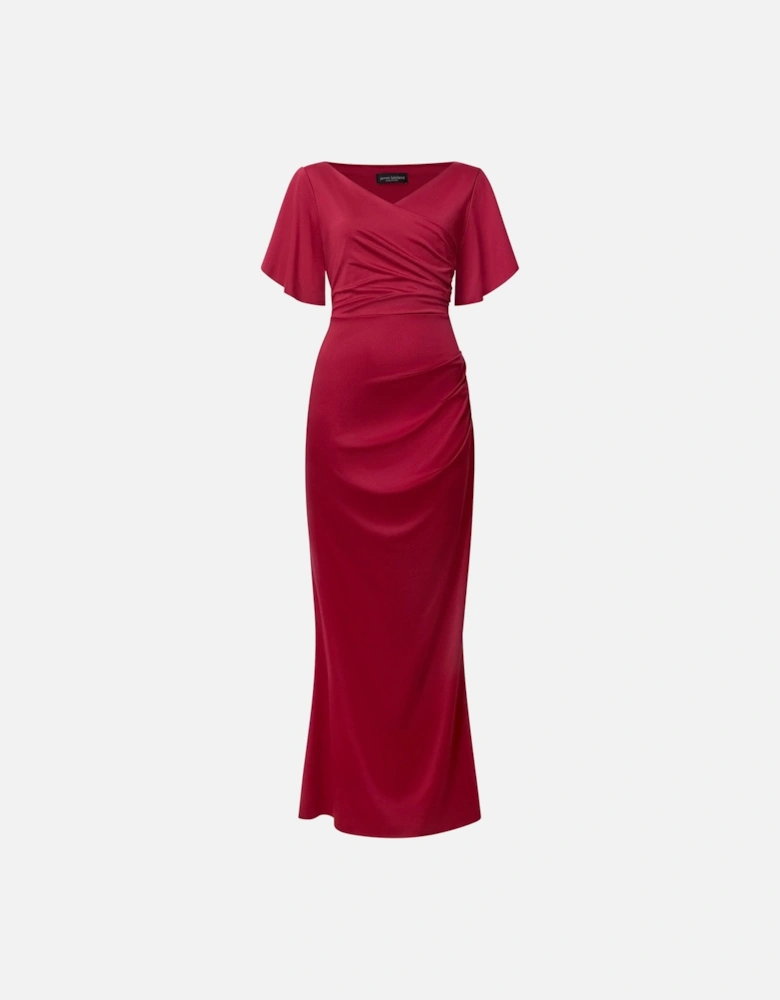 Red Gathered Maxi Dress