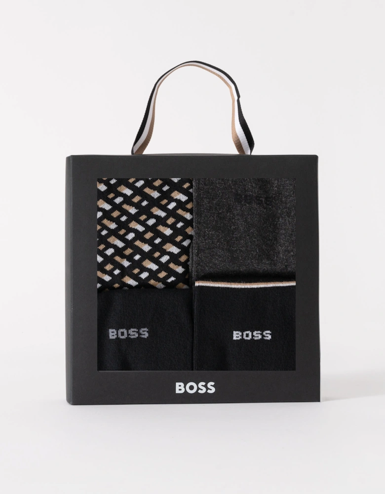 BOSS Orange Mens Monogram 4 Pack Sock Gift Set - Black 002