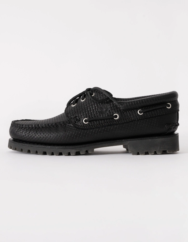 Mens Authentic Full Grain Leather Boat Shoe - Black/Dark Brown
