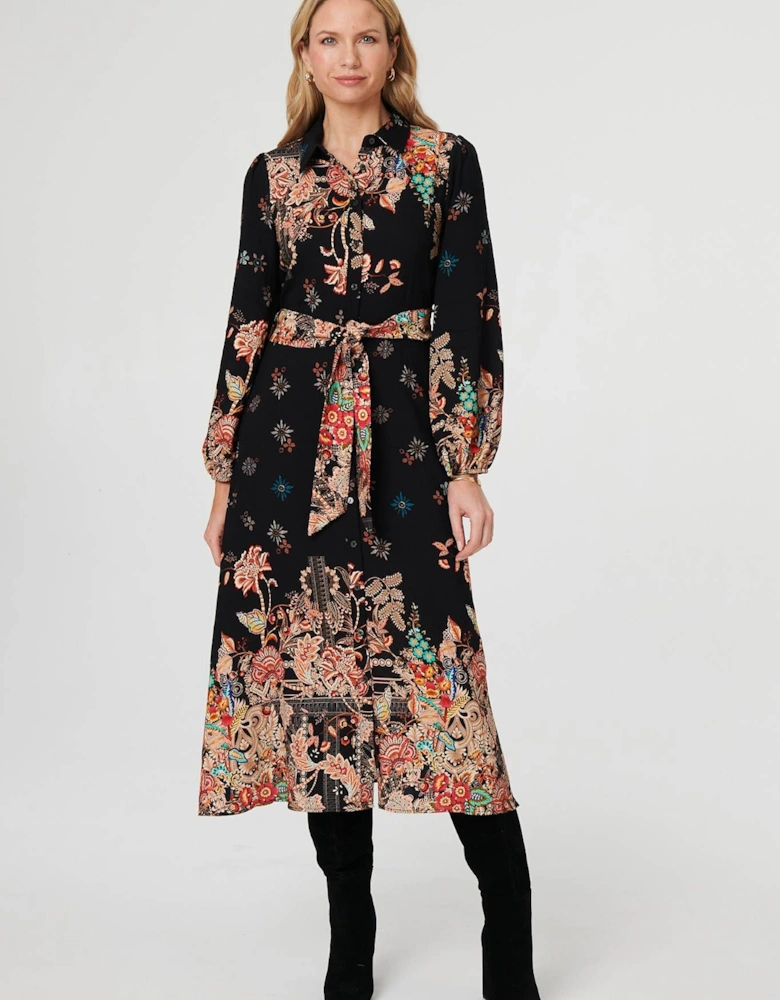 Floral Tie Waist Maxi Shirt Dress