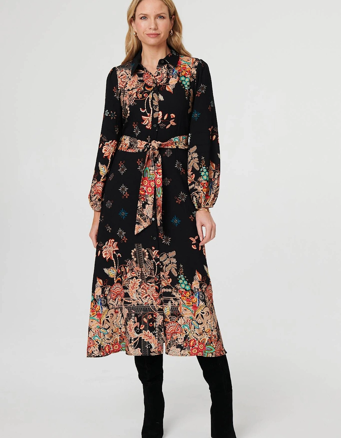 Floral Tie Waist Maxi Shirt Dress, 2 of 1