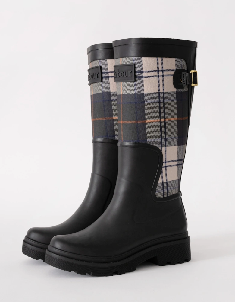 Dena Womens Tall Wellies - Black/Ancient Tartan