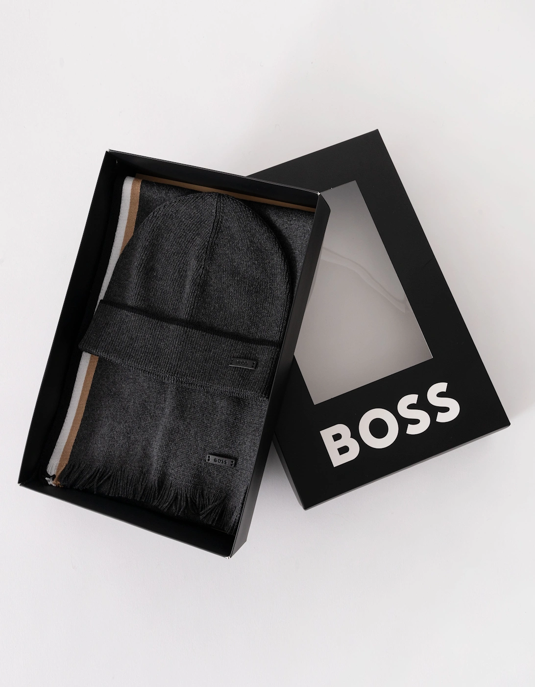 BOSS Orange Mens Henzo Hat & Scarf Gift Set - Medium Grey 030