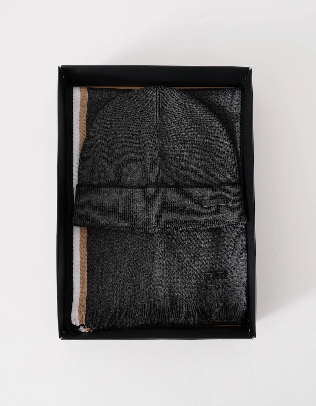 BOSS Orange Mens Henzo Hat & Scarf Gift Set - Medium Grey 030