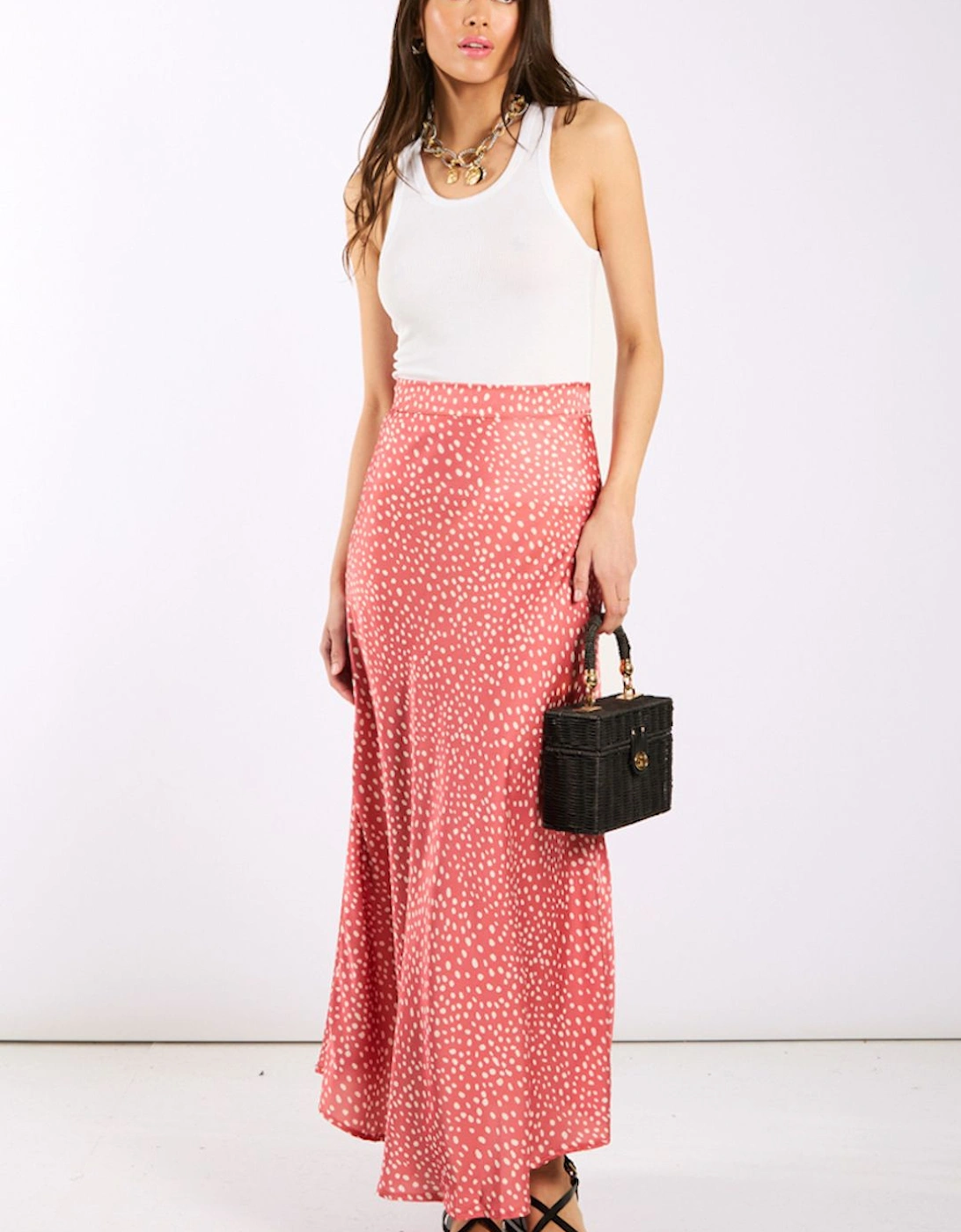 Pink Animal Satin Midi Skirt, 2 of 1