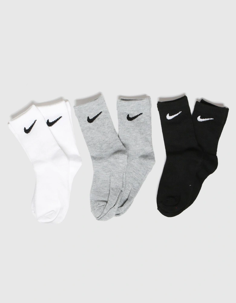 Kids Crew Socks 6 Pair White/Black/Grey
