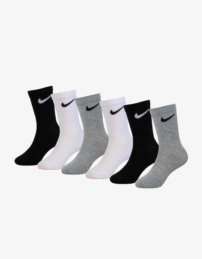 Kids Crew Socks 6 Pair White/Black/Grey