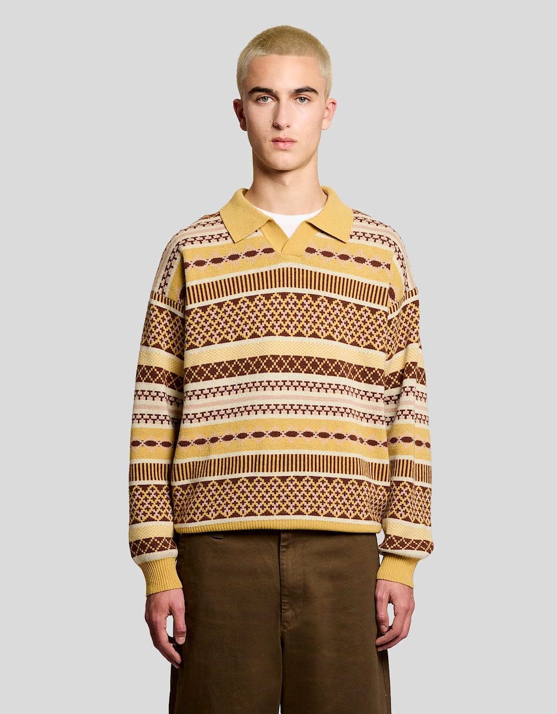 Fair Isle Lambswool Blend Polo Jumper, 6 of 5