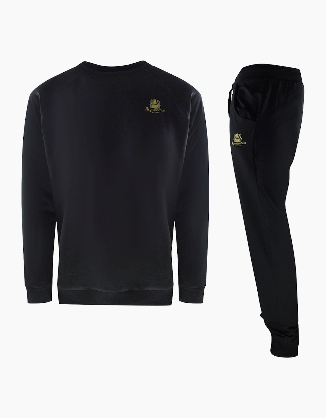 Aquascutum Unisex Black Small Iconic Crest Crewneck Tracksuit Set - Size: Xl