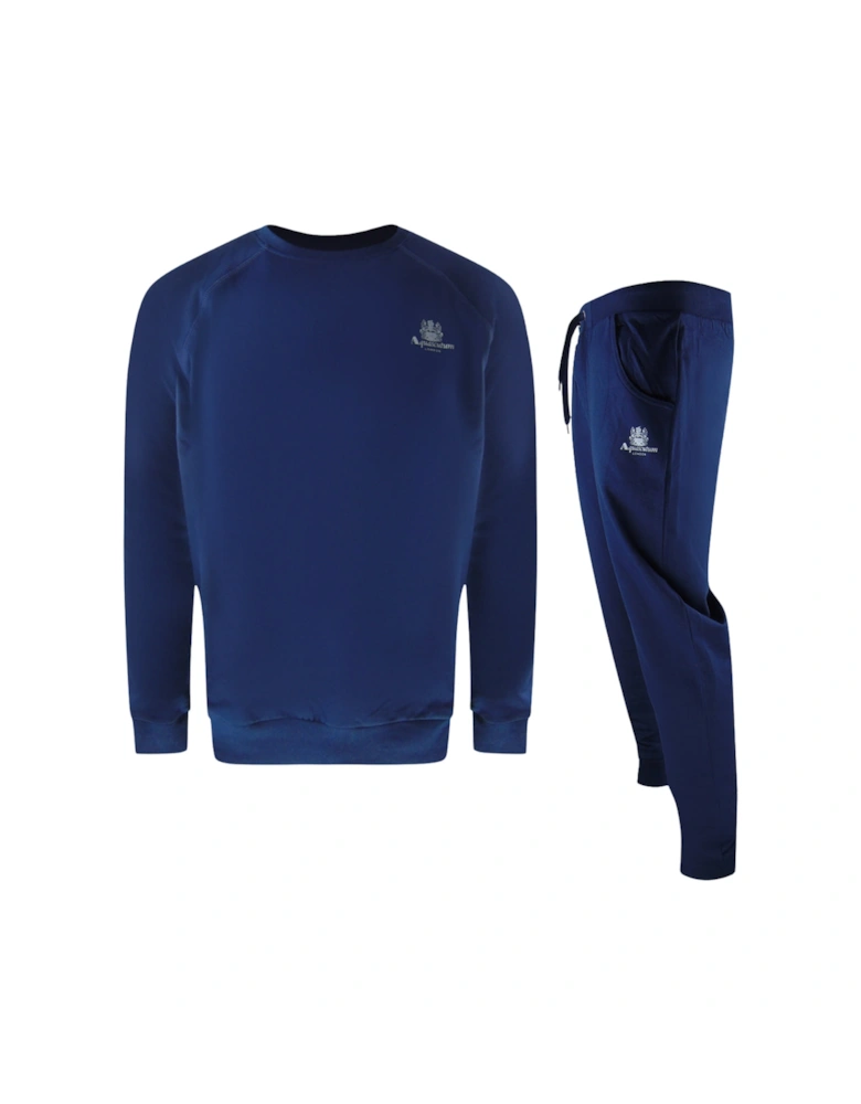 Small Iconic Crest Navy Blue Crew Neck Tracksuit Set