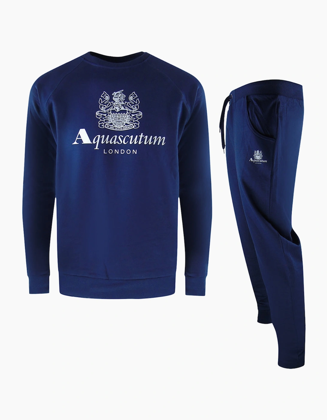 Men's Aquascutum London Logo Crewneck Navy Blue Tracksuit Pants Set - Size: M