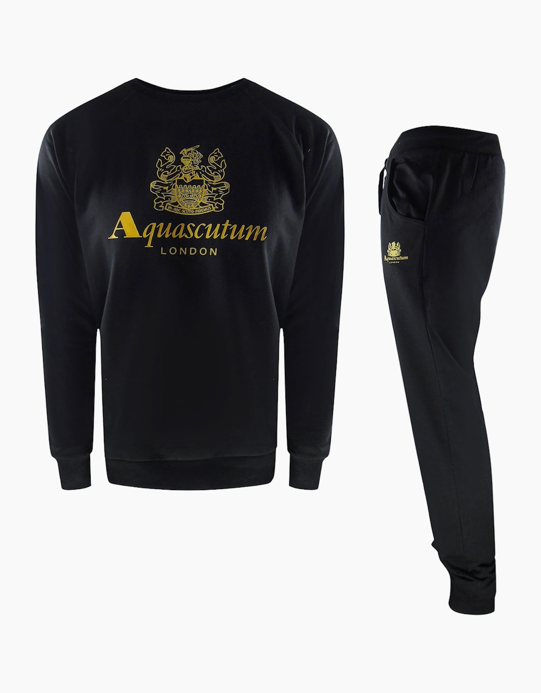Aquascutum Unisex Black London Logo Crewneck Tracksuit Pants Set - Size: L