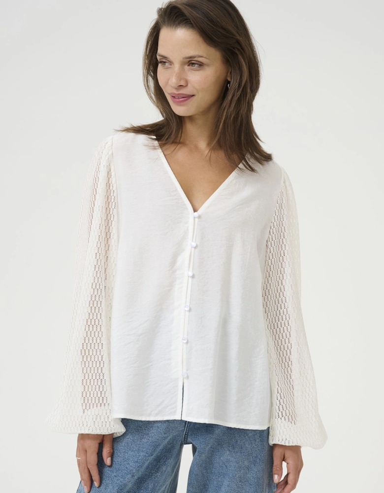 KAsonja V-Neck Buttoned Lace Blouse