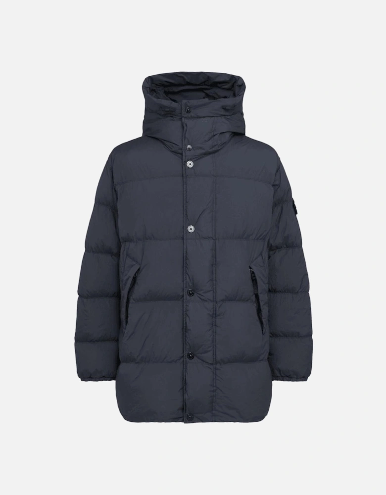 Crinkle Reps Mid Length Navy Puffer Jacket
