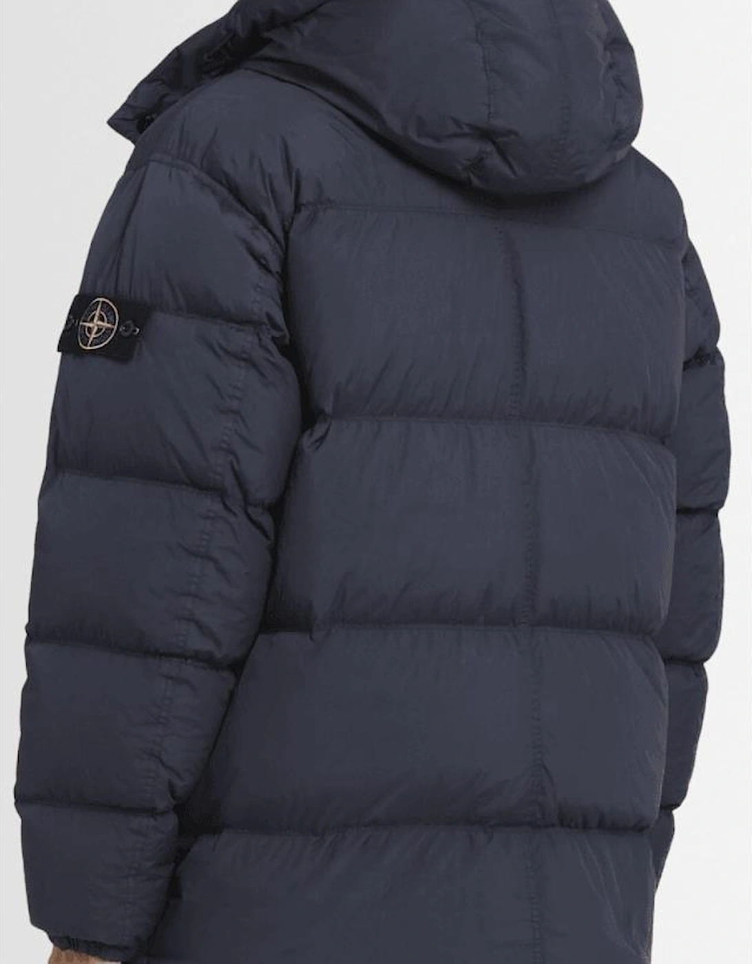 Crinkle Reps Mid Length Navy Puffer Jacket