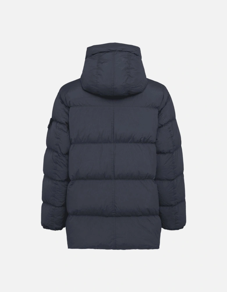 Crinkle Reps Mid Length Navy Puffer Jacket