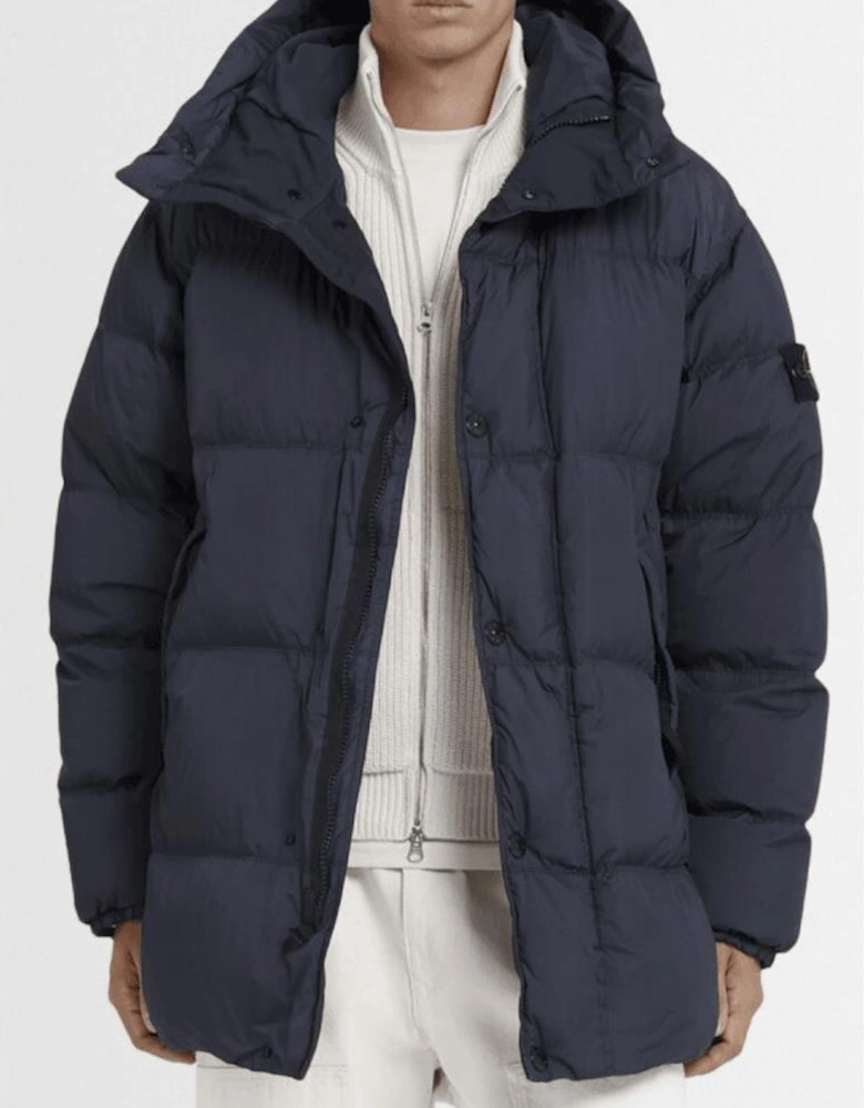 Crinkle Reps Mid Length Navy Puffer Jacket