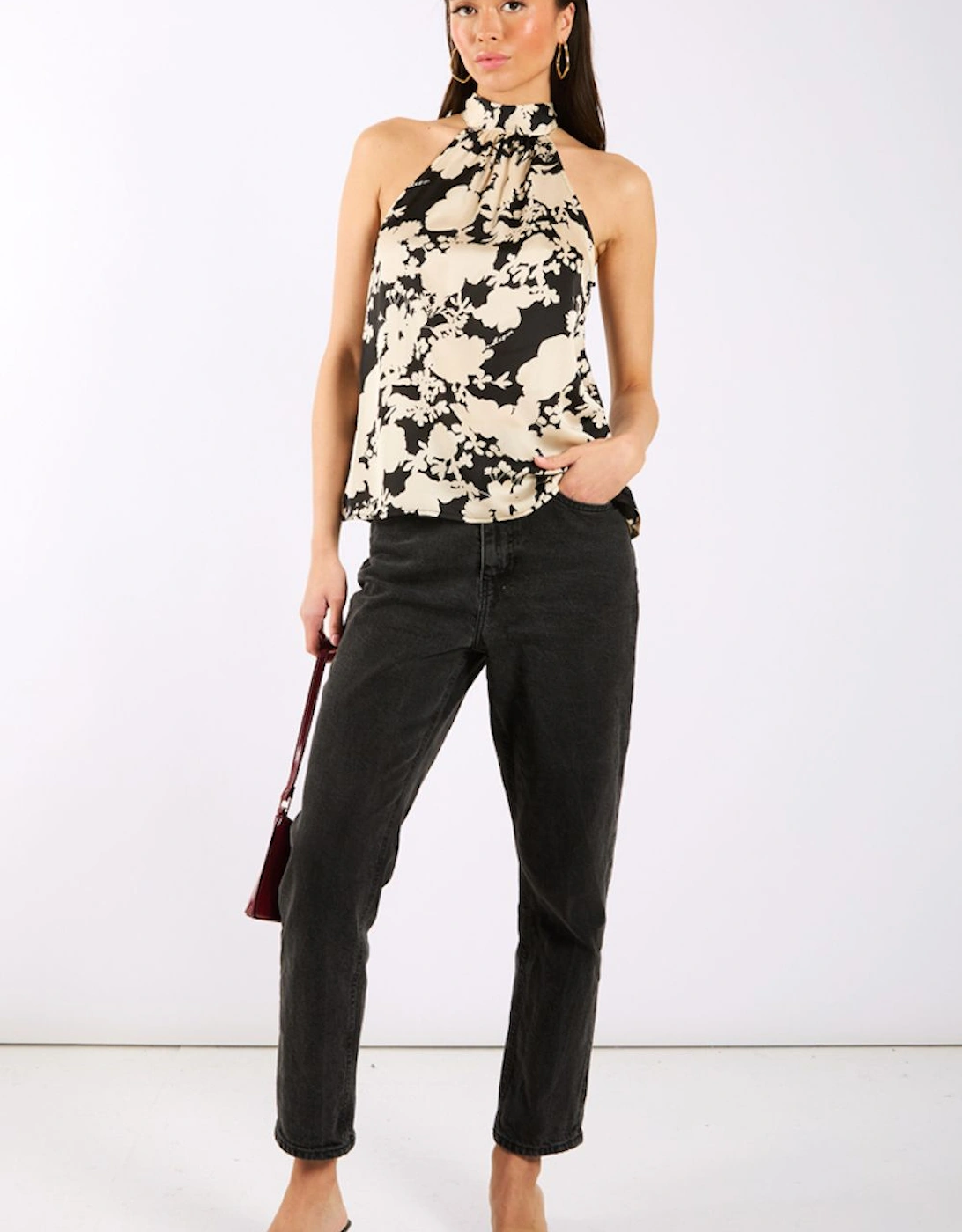 Black and Ivory Printed Halter Neck Top, 2 of 1