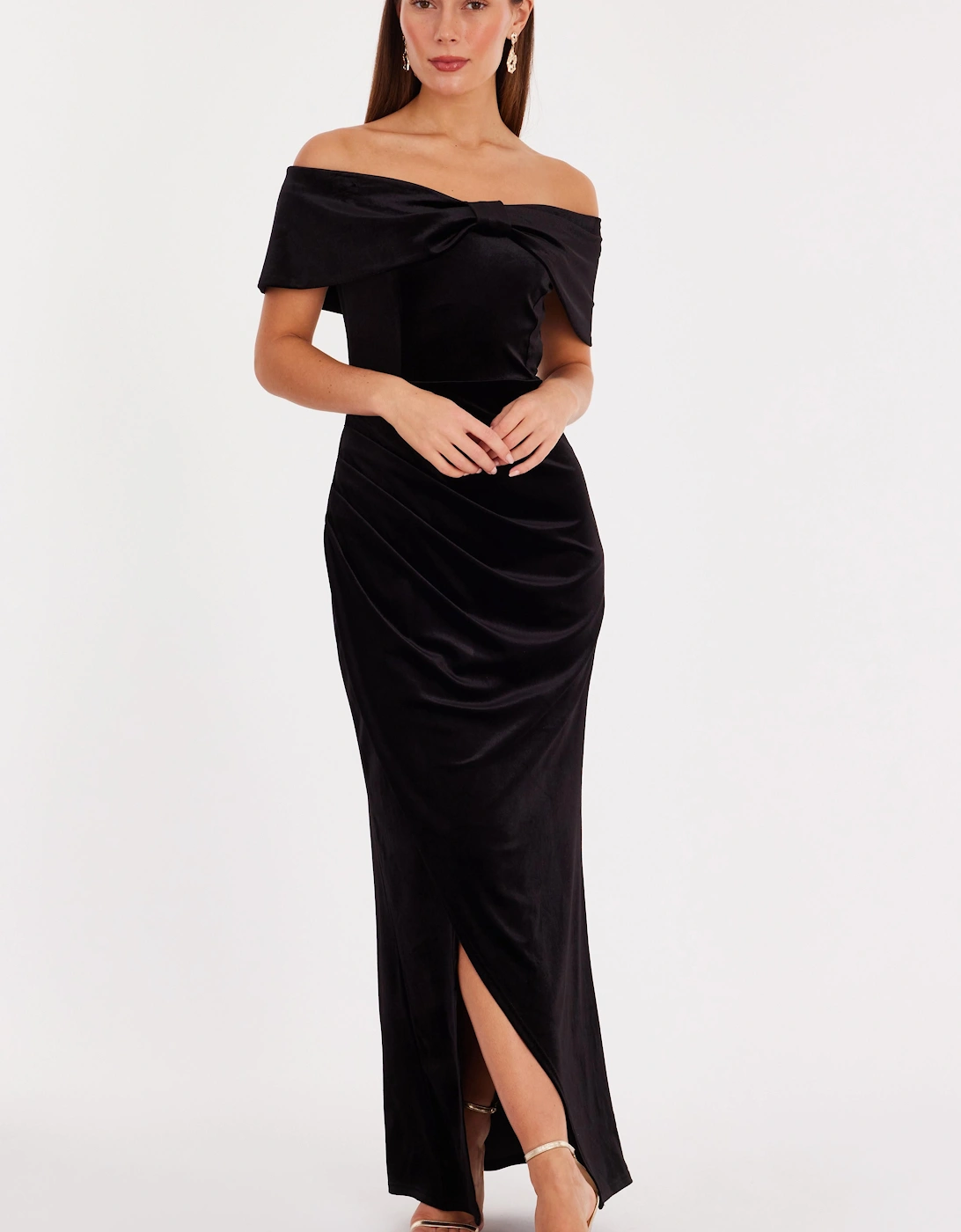 Black Velvet Bardot Maxi Dress, 2 of 1