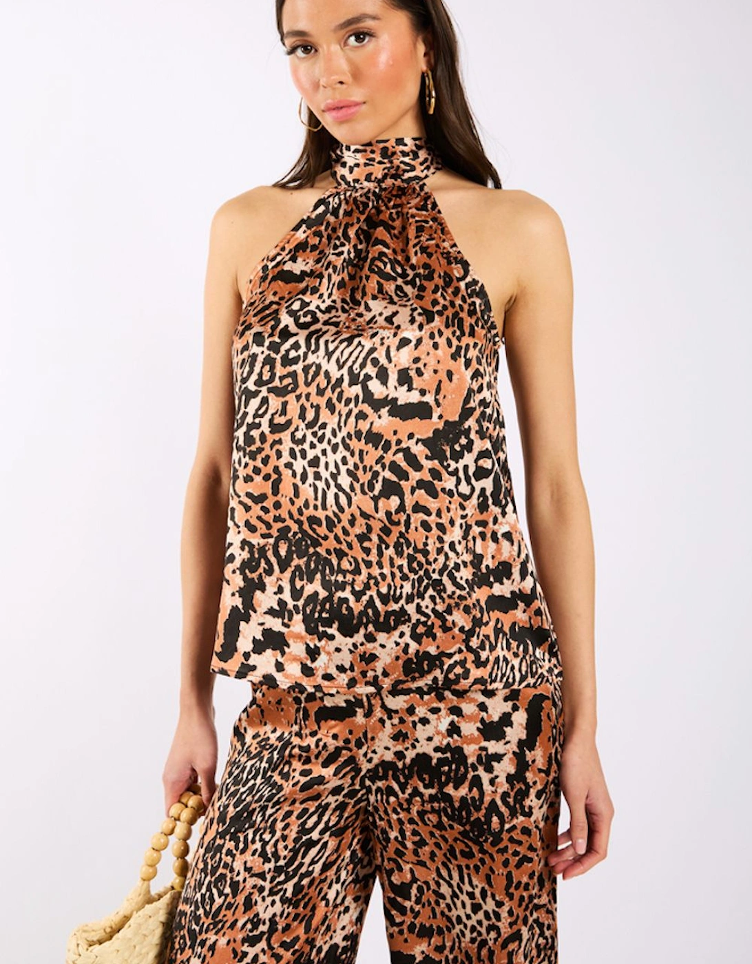 Brown Animal Printed Halter Neck Top, 2 of 1