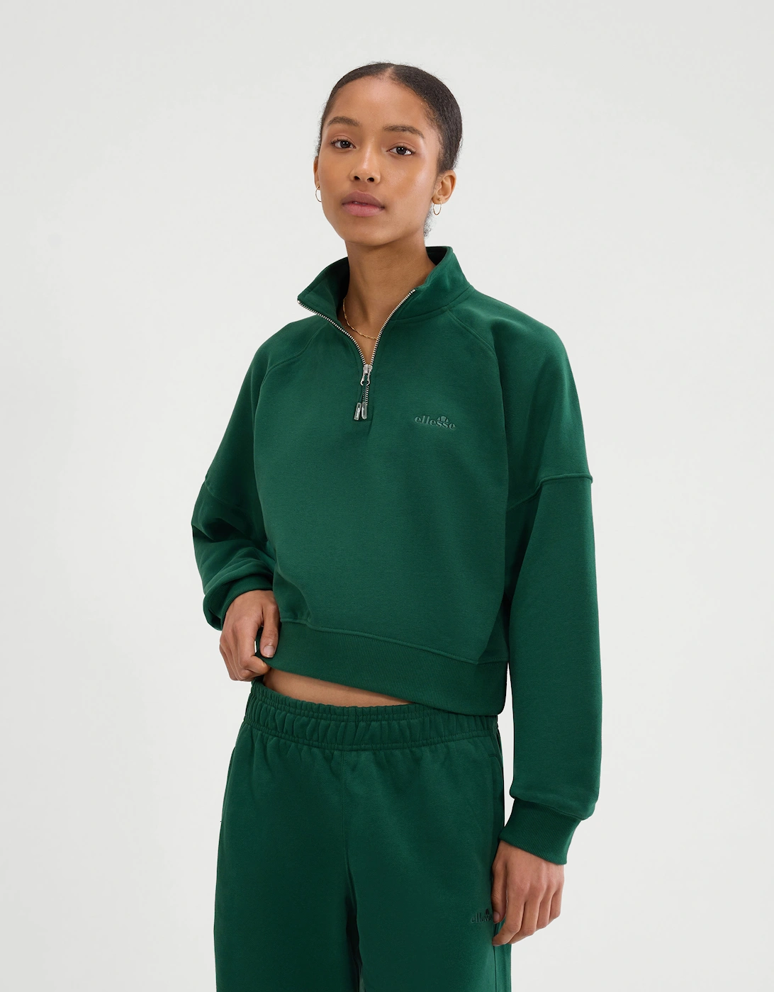 Ellesse Women's Green Carrera 1/4 Zip Sweatshirt - Dark  Size 10