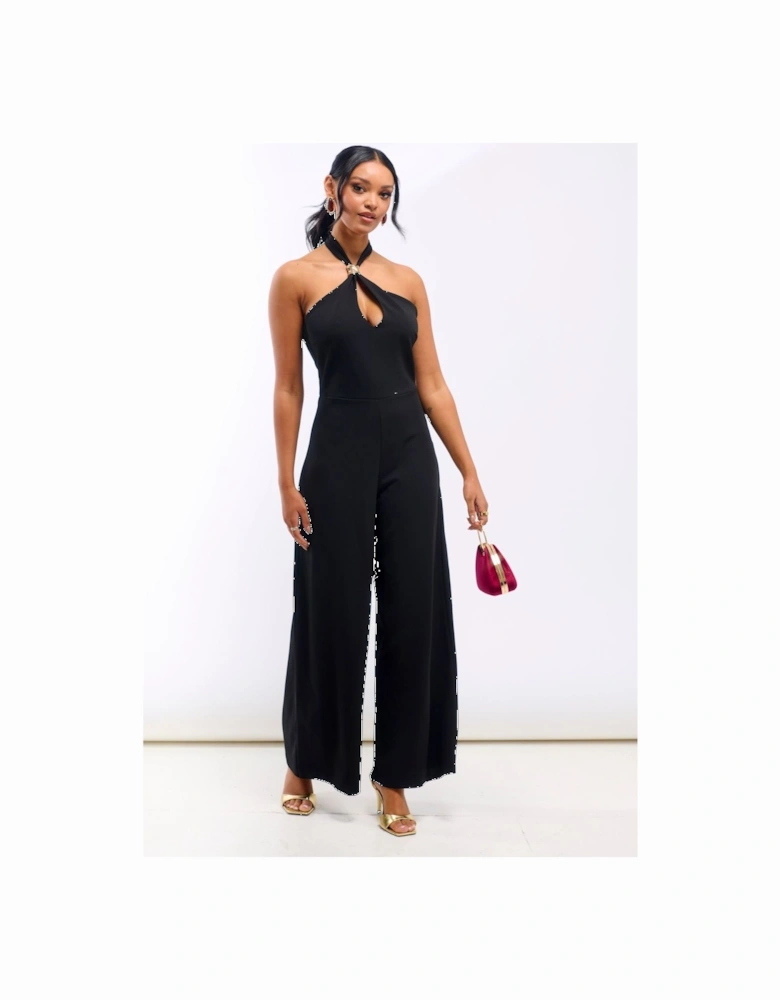 Black Hardware Halterneck Jumpsuit